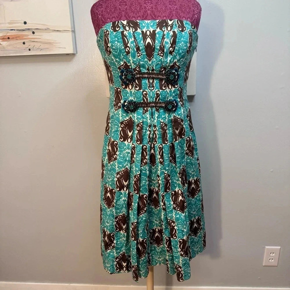 Carolina Herrera Teal Strapless Knee Length Dress Woman Size XL, 12 - Picture 1 of 10